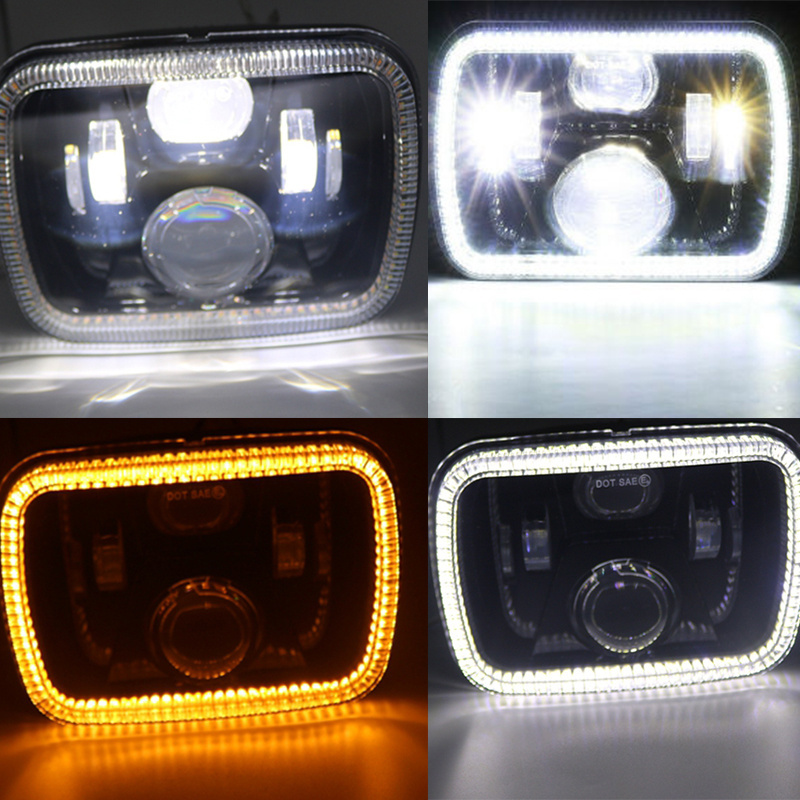 Amber White DRL Turn Signal 7 Inch Square LED Headlights 7X6 7X5 Offroad Led Rectangular Headlight for Jeep Wrangler 4x4 Truck