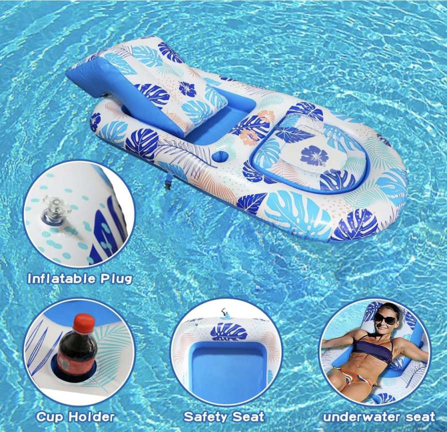 Inflatable pool float with Headrest Cup Holder 67*34 inch Inflatable Rafts For Adults Water Pool Lounger for swimming Summer