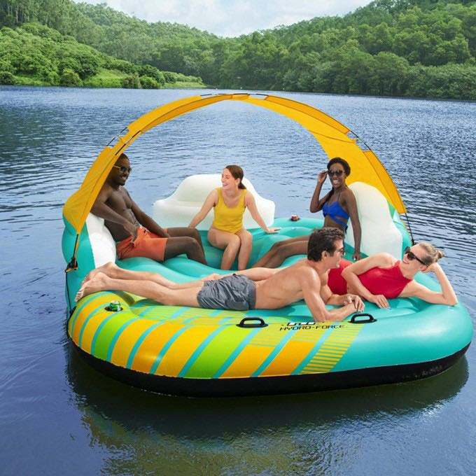 inflatable Canopy Island Floating Raft Lounge With Sunshade 5-6 person 990LBS Capacity for Lake Pool River for Party