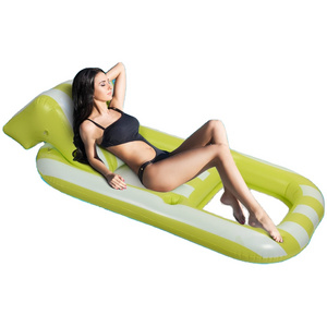 New Design Adult Size Pool Floats Inflatable Rafts Water Lounger with Headrest and Cup Holder chair for Stock