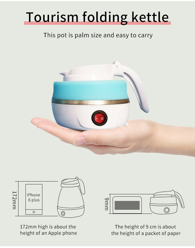 Travelling Folding Kettle Electric Food gradeSilicone Foldable Water Kettles Compression Leak Proof Portable Mini Kettle