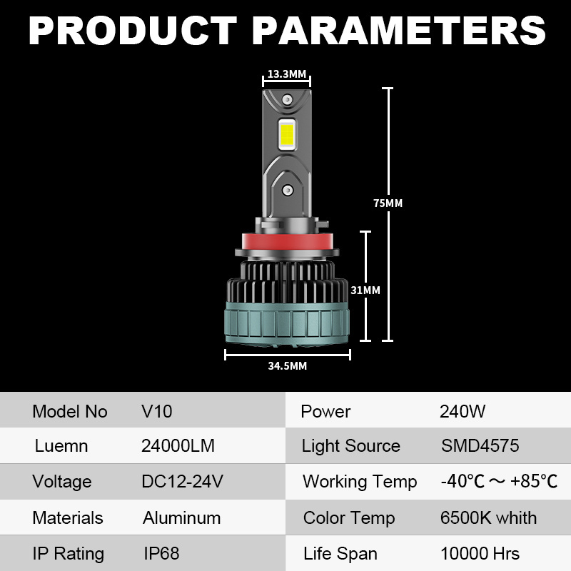 Yufing V10 High Quality 40000 Lumen 240W H4 Headlight For Motorcycle And Headlamp Led Headlights