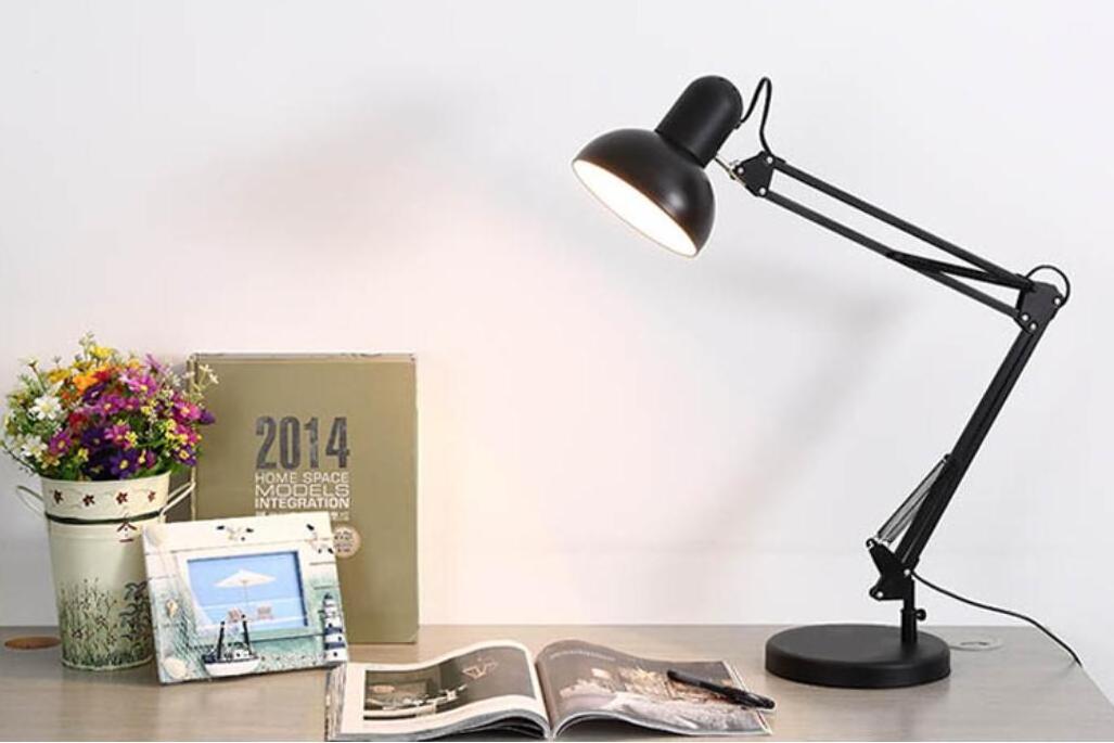 Modern Folding Desk Lamps Iron Study/Computer Lights Reading Light Long Swing Arm Black/White LED Home Metal Table Lamp