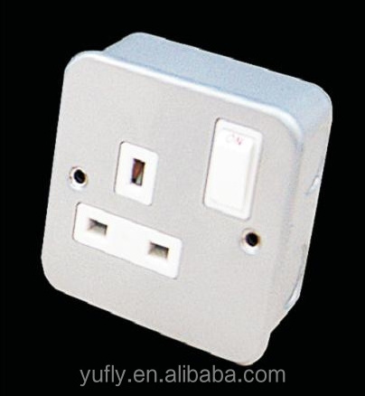 metal clad with white insert 1Gang 13A single pole/double pole electric wall socket switch(WITH BOX ) wall socket switch