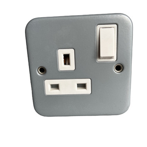 metal clad with white insert 1Gang 13A single pole/double pole electric wall socket switch(WITH BOX ) wall socket switch