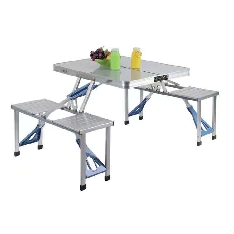 Factory Price OEM Portable Picnic Garden Patio Foldable Table With Chairs And Umbrella Hole Aluminum Outdoor Folding Table