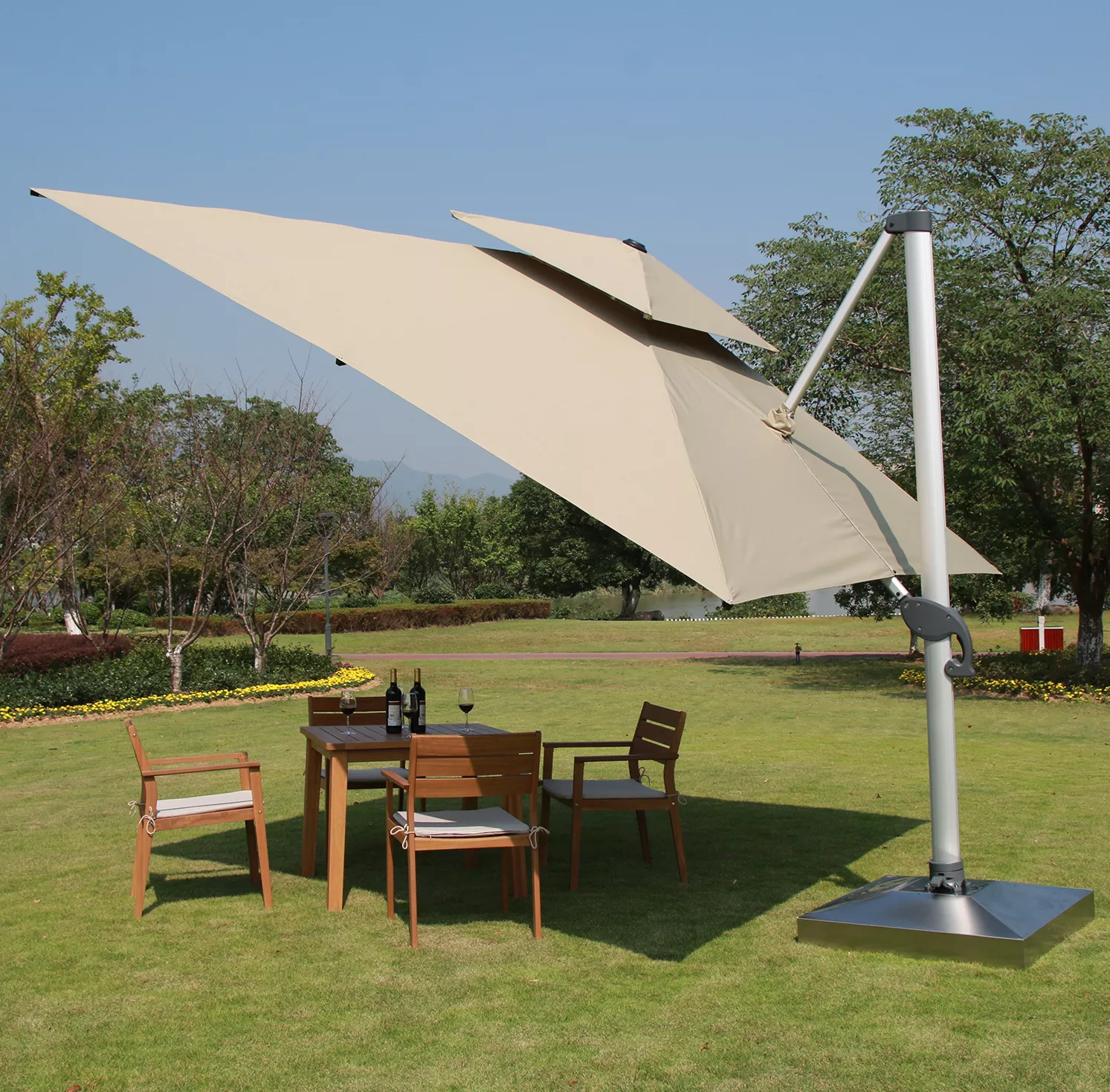 Outdoor Patio Parasol Square Cantilever 2.5m 8ft Aluminium Sunproof Shade Garden Waterproof  Roma Umbrella Parasol