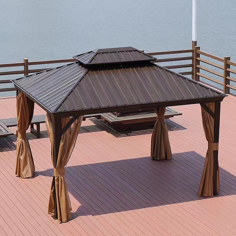 10x12ft 12x20ft Outdoor Double Roof Galvanized Steel Hardtop Patio Garden Waterproof Gazebo Sunshade Canopy Aluminum Gazebos