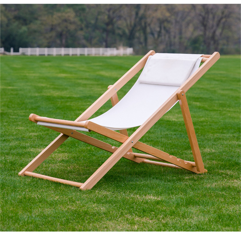 Wholesale Outdoor Beach Chairs Solid Wooden Portable Camping Chair Poolside Sun Lounger  Garden Courtyard Folding Chaise