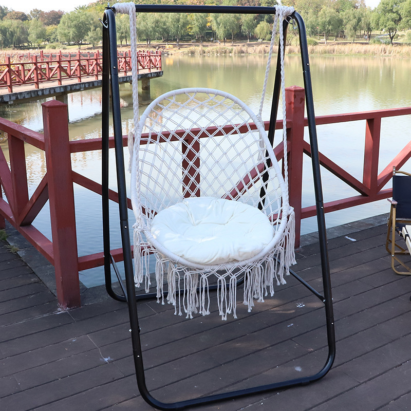 Tassel swing chair Home indoor cotton rope hanging basket rattan chair balcony Nordic Design lazy cradle chair