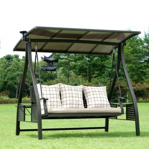 The New! Luxury 3 Seats All-aluminum Solar Light Outdoor Swing Sets Patio Swing Chair Garden Leisure Swing Chairs