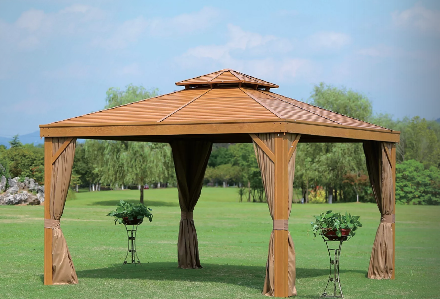 Hot sale customization design outdoor park furniture wood color gazebo with mosquito net garden pavilion