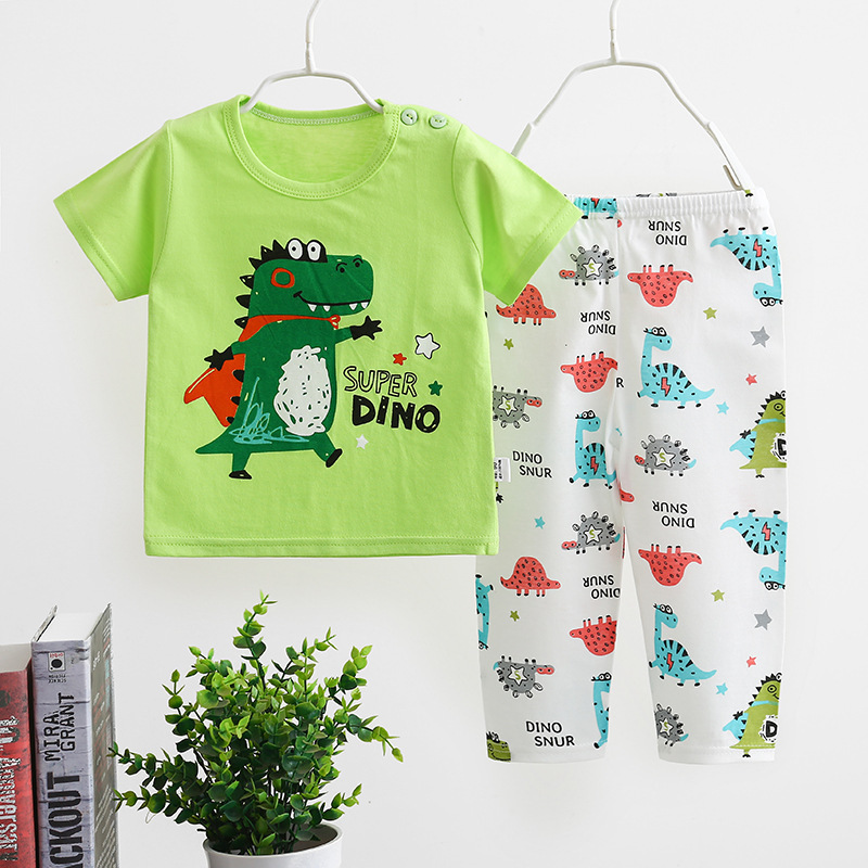 new design pajamas baby short sleeve shirt long pants summer boys clothing set cute cartoon design korean pajama for kids