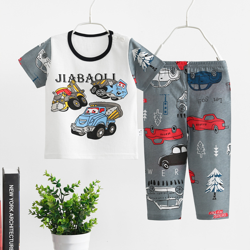 new design pajamas baby short sleeve shirt long pants summer boys clothing set cute cartoon design korean pajama for kids