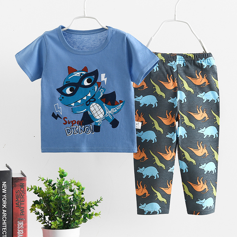 new design pajamas baby short sleeve shirt long pants summer boys clothing set cute cartoon design korean pajama for kids