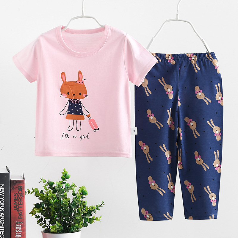 new design pajamas baby short sleeve shirt long pants summer boys clothing set cute cartoon design korean pajama for kids