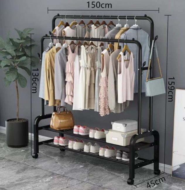 Multifunctional Roller Coat Hanger Metal Clothing Display Rack Clothes Rack Shelf  Hat Shoes Storage Drying Rack