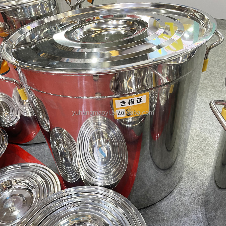 Large Capacity 30CM 40CM 50CM Stainless Steel Porridge Pot Soup Bucket Soup Pot For Big Family Hotel Factory School Restaurant