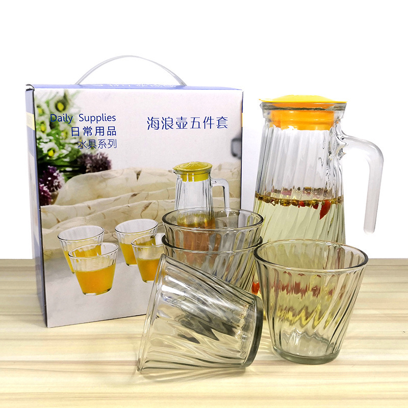 Glass Kettle Jug Set 800ml Kettle With 230ml Cup Canteen Mug Pitcher With Lid Corrugated Jug Cold Kettle Set Activity Gift Water