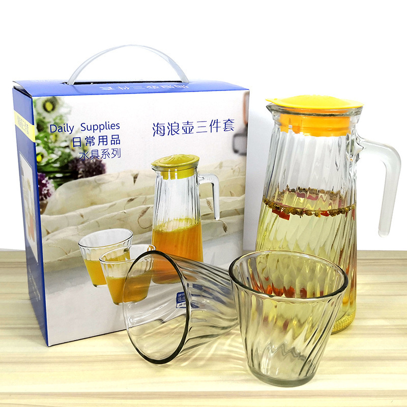 Glass Kettle Jug Set 800ml Kettle With 230ml Cup Canteen Mug Pitcher With Lid Corrugated Jug Cold Kettle Set Activity Gift Water