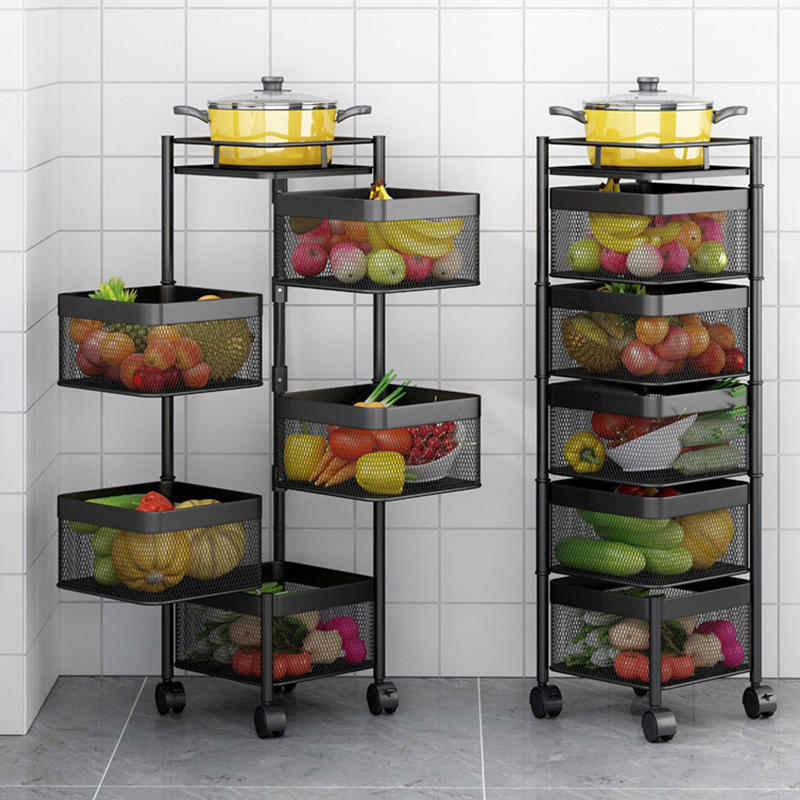 Hot Selling Metal 3/4/5 Multi-Layer Shelf Kitchen Rotating Round Storage Holders Convenient Rack With Wheeled Snack Storage Rack