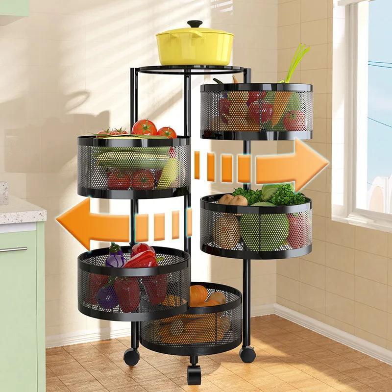 3/4/5 Multi-Layer Shelf Household Multi Functional Rotating Storage Rack Without Installation  Kitchen Fruit Vegetable Basket