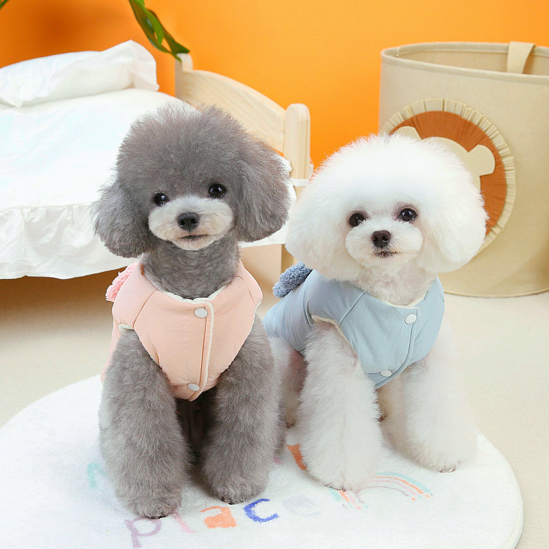 YWinter Dog Clothing Teddy/Pomeranian Cute Pet Clothes Hanging Traction Thermal Flower Plaid Bear Cotton Ves