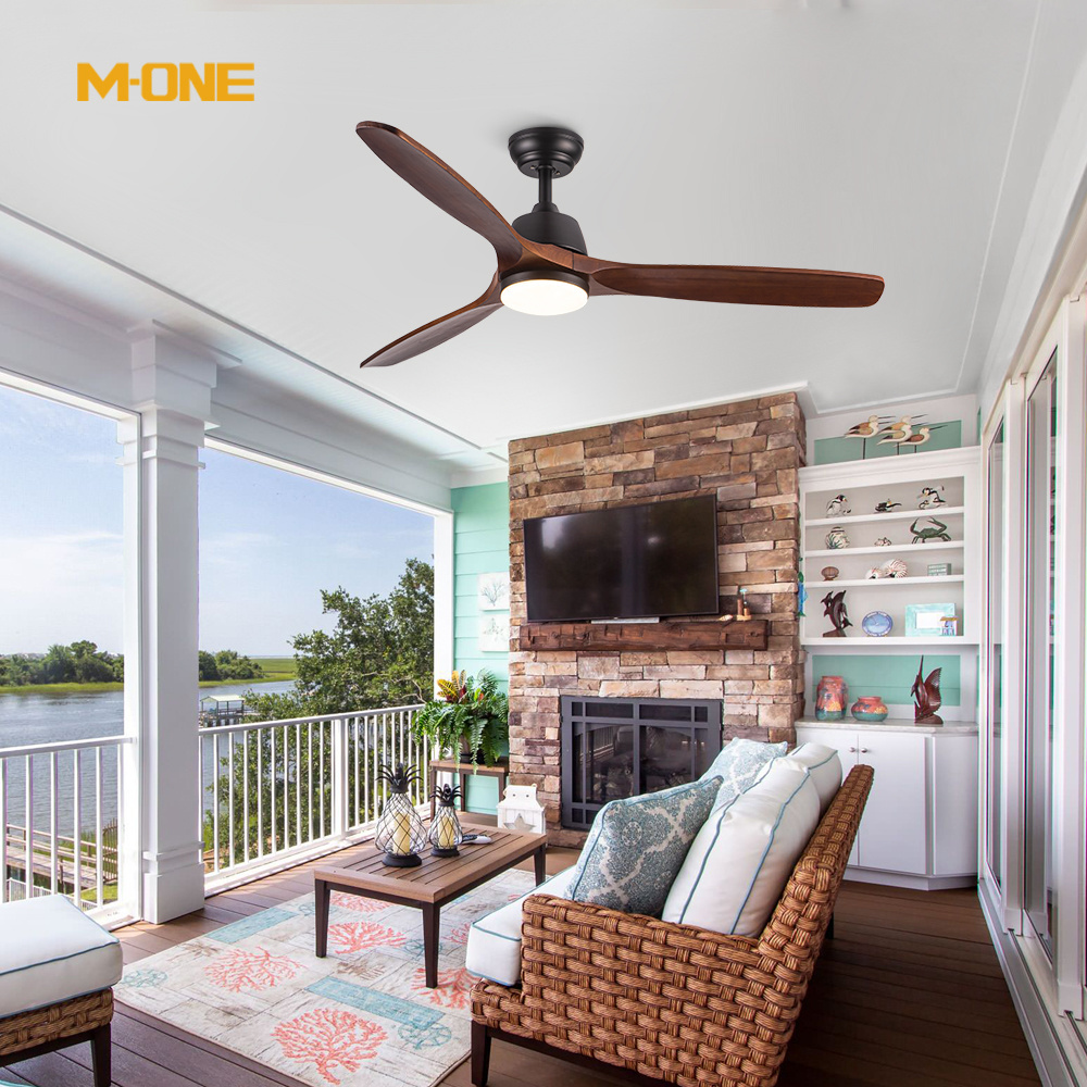 OEM /ODM Modern Remote Fan Lamp Living Room Bedroom Decorative Solid Wood 3 Blades LED Ceiling Fan With Light