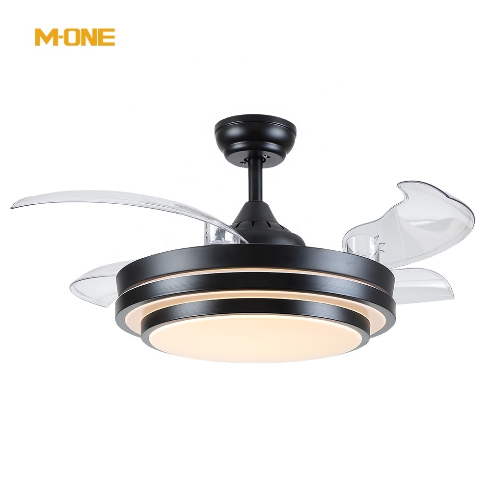 Home 42 Inch 4 Blade Dc Led 36w Nordic Modern Remote Control Invisible Retractable Ceiling Fan Light