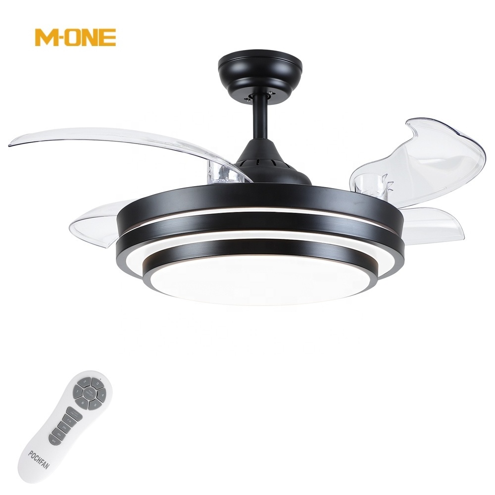 Home 42 Inch 4 Blade Dc Led 36w Nordic Modern Remote Control Invisible Retractable Ceiling Fan Light