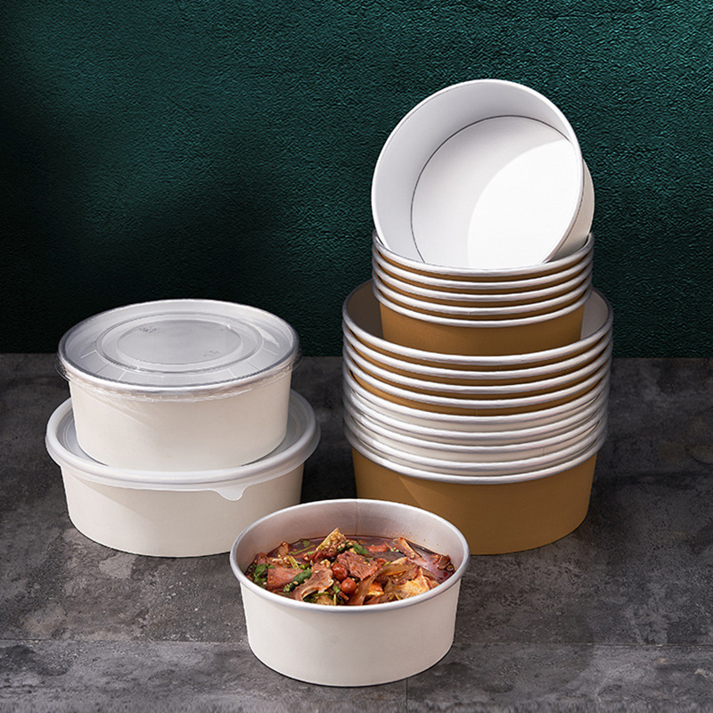 Wholesale Custom Printed Disposable Restaurant Kraft Paper Noodle Black Disposable Soup Bowls