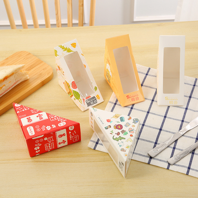 Triangular Disposable Transparent Window Breakfast Bread Dessert Packaging Sandwich Paper Box