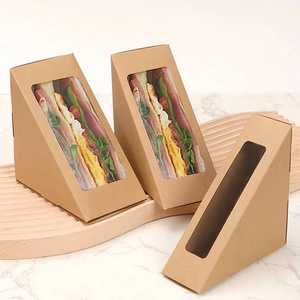 Triangular Disposable Transparent Window Breakfast Bread Dessert Packaging Sandwich Paper Box