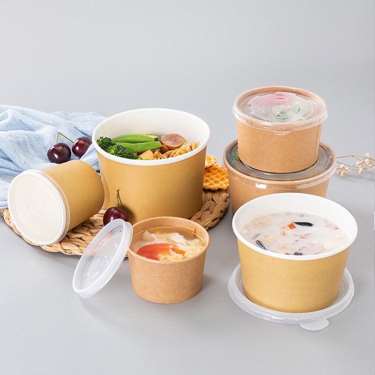 Wholesale Custom Printed Disposable Restaurant Kraft Paper Noodle Black Disposable Soup Bowls