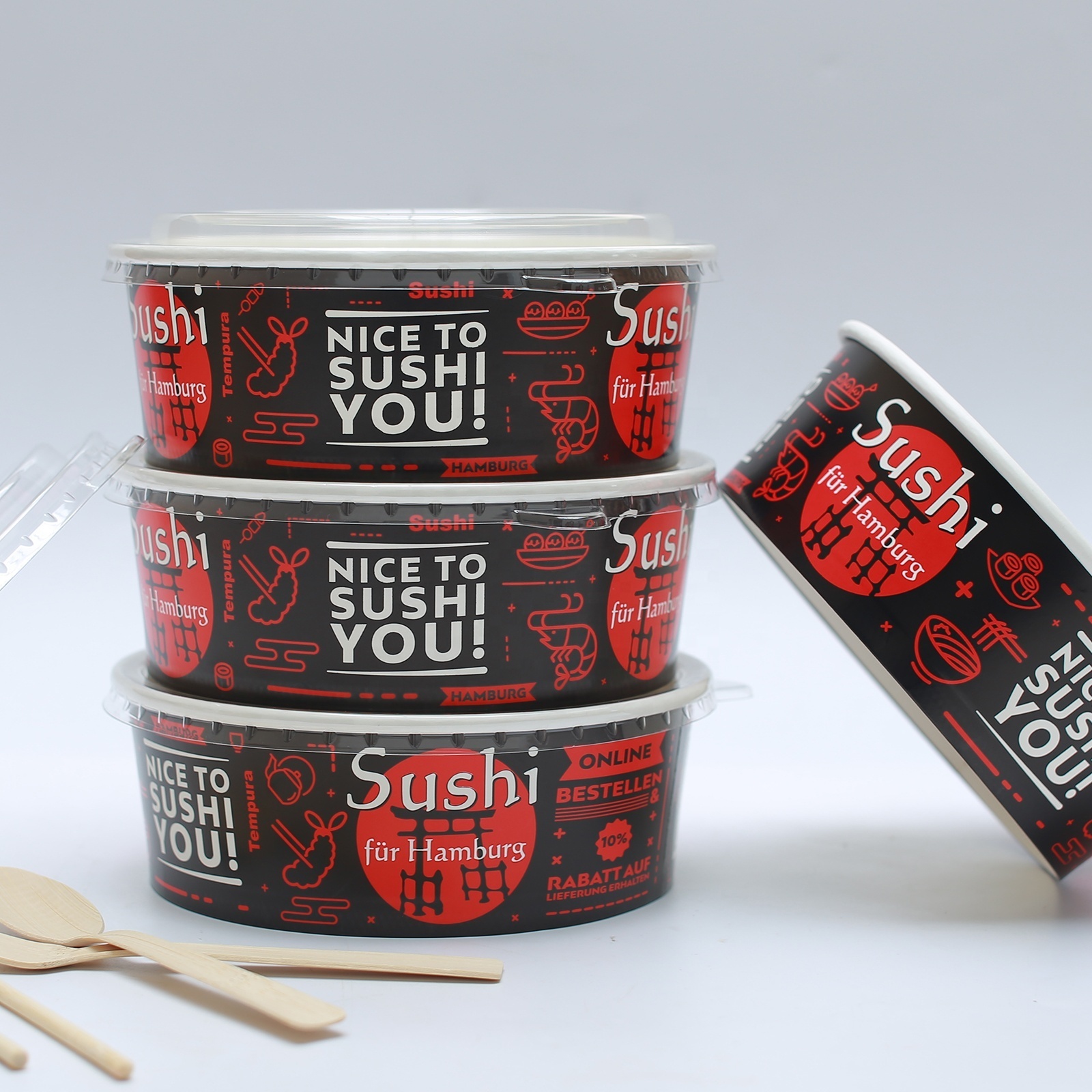 Wholesale Custom Printed Disposable Restaurant Kraft Paper Noodle Black Disposable Soup Bowls