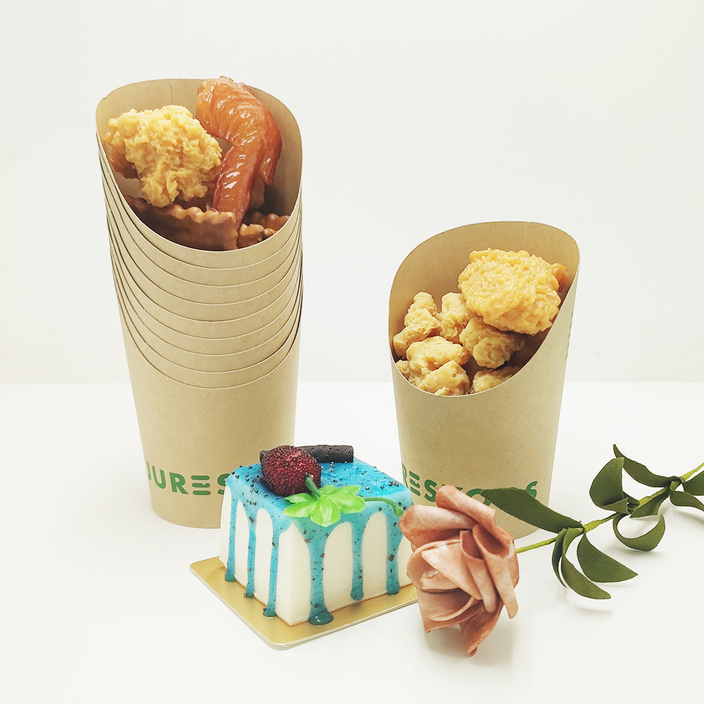 Custom French Fries Holder Disposable Kraft Paper Take Away French Fry Cups Charcuterie Cups Paper Popcorn Boxes