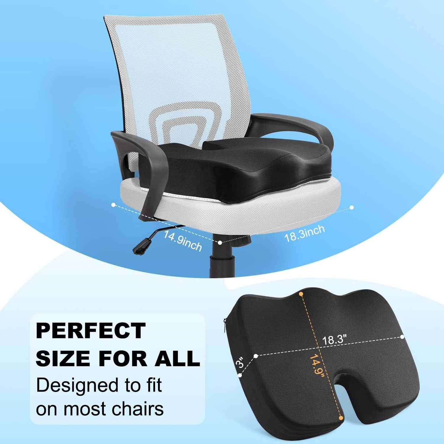 Black seat Cushion Office Chair Cushions Non-Slip Sciatica & Tailbone Pain Relief Firm Coccyx Pad for Long Sitting Memory Foam