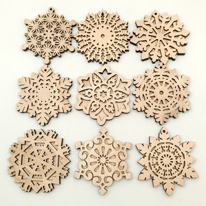 Wooden Snowflakes Ornaments Christmas Tree Hanging Decoration Wood Cutouts DIY Craft Snowflake Xmas Rustic Crafts with Twine