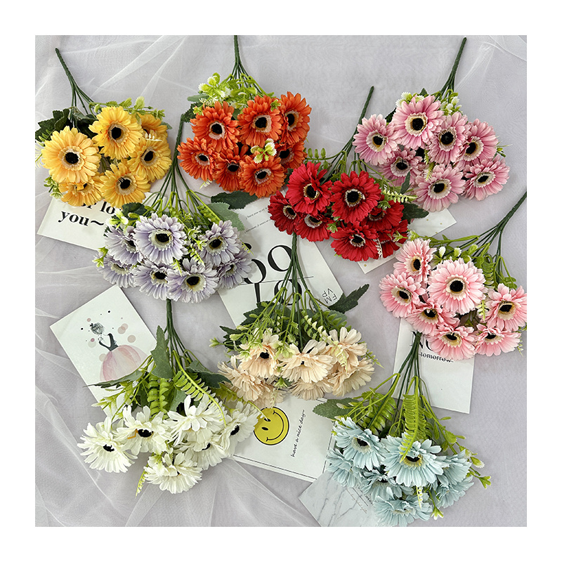 Factory Supply 7 Heads Artificial Sunflowers Bouquets Small Daisy Sunflower Home Living Decoration