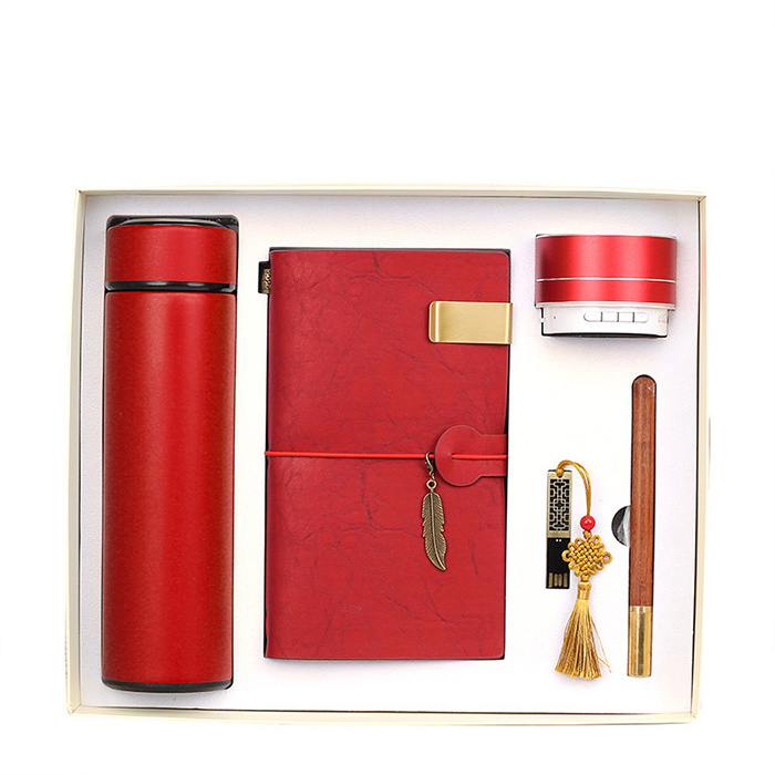 Wedding Favors Gifts Guest Logo Custom Water Bottle and Journal Small Notebook with Gold Pen+Usb+Speaker