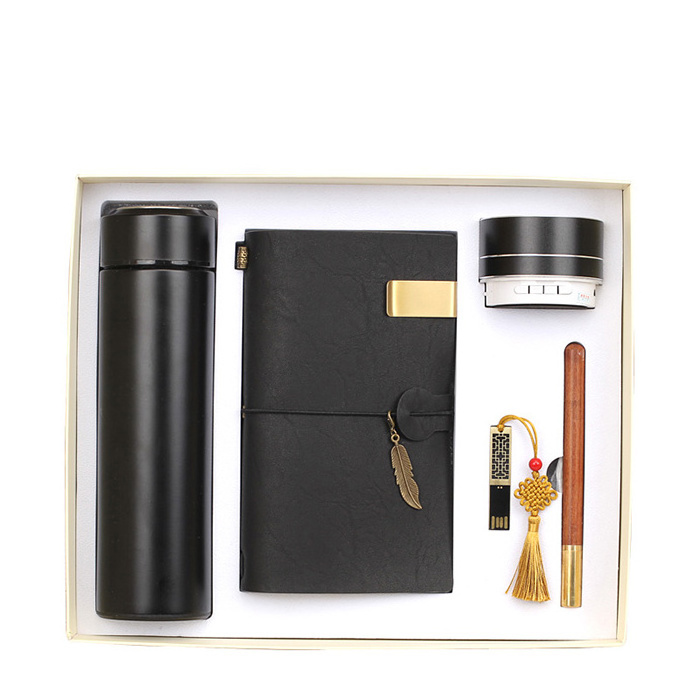 Wedding Favors Gifts Guest Logo Custom Water Bottle and Journal Small Notebook with Gold Pen+Usb+Speaker