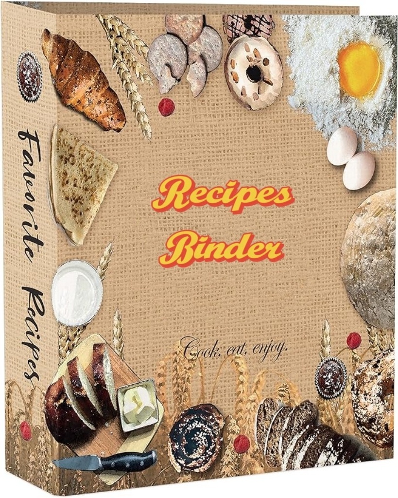 Three Ring Family Custom Recipe Binder Set Full Page with Plastic Sleeves for Cooking Gifts with Your PDF Files