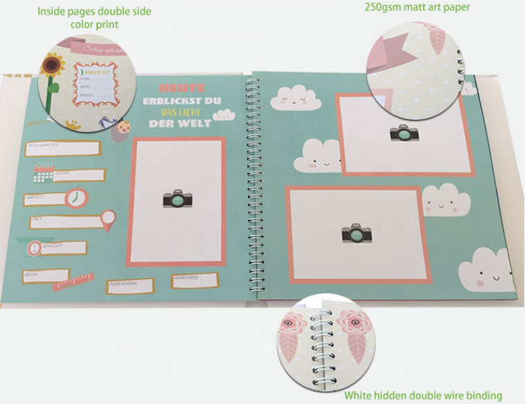 Factory Custom Printing and Binding Photo Album for Newborn with Lamination First Year Baby Record Book