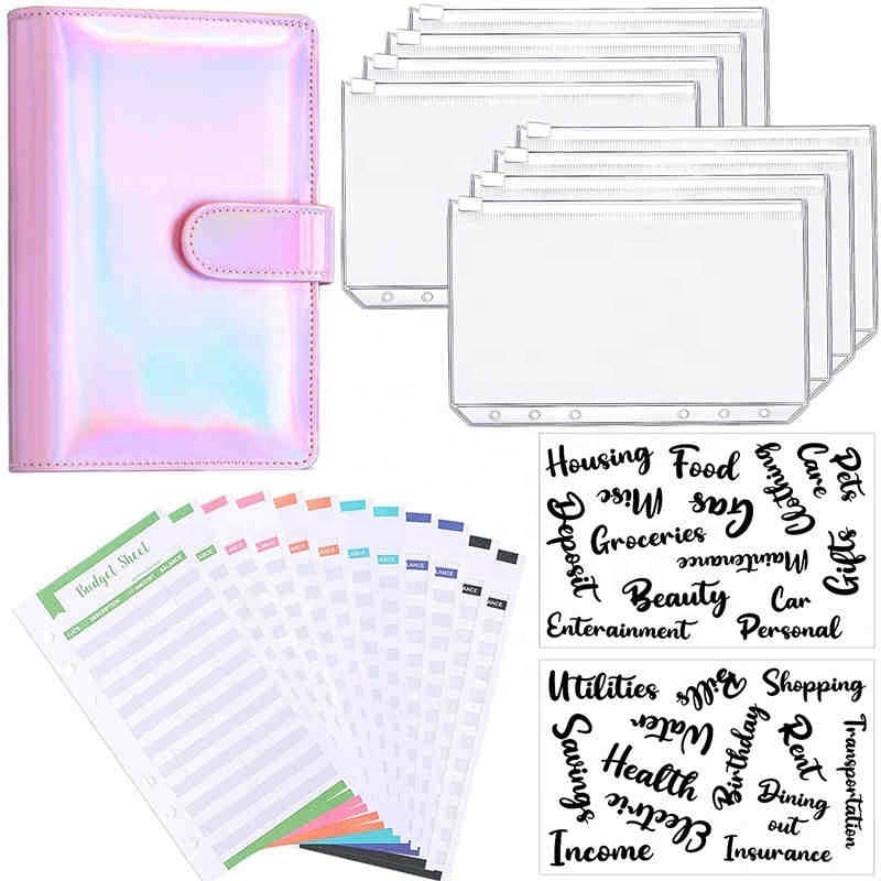 In Stock Personal Fancy Holographic Budgeting Binder Notebook Money Saving Challenge Set Budget Book