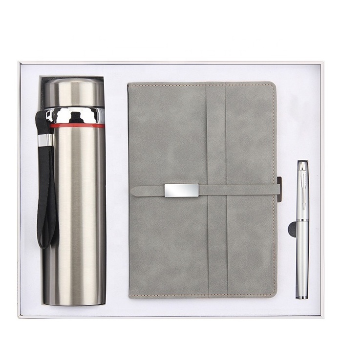 Business Client Corporate Gifts with Logo Customized Black Hardcover PU Leather Notebook Set With Pen