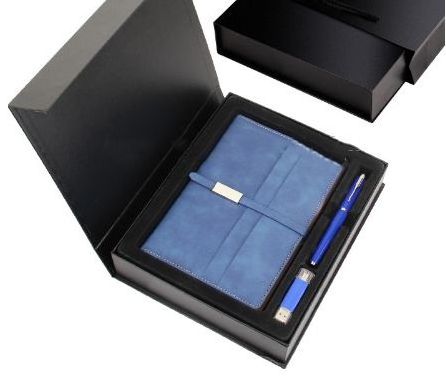 Business Client Corporate Gifts with Logo Customized Black Hardcover PU Leather Notebook Set With Pen