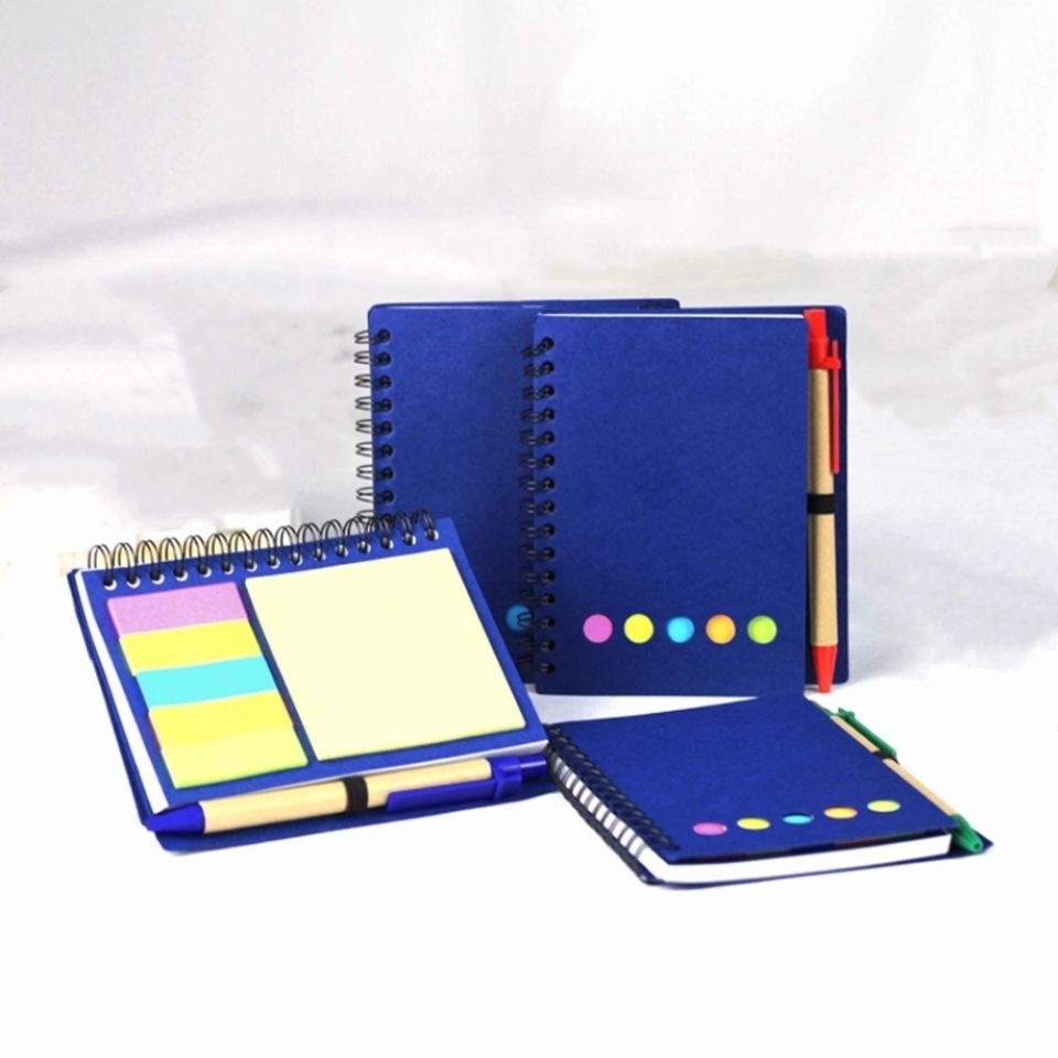 A5 Double Metal Wire Spiral Notebook Kraft Paper Cover Notebook With Paper Pen Attached