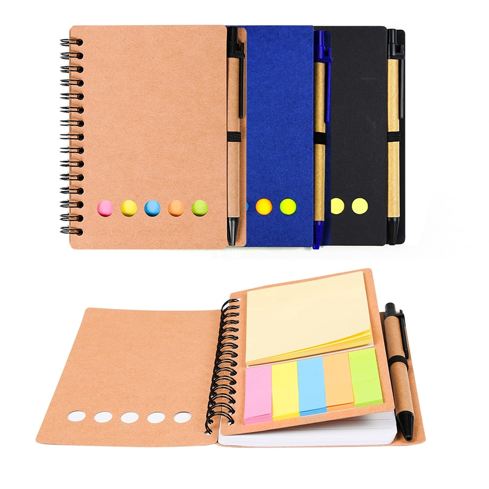 A5 Double Metal Wire Spiral Notebook Kraft Paper Cover Notebook With Paper Pen Attached