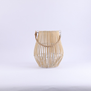 Country Style Handmade Rattan Woven Bamboo Storm Lantern for Candles