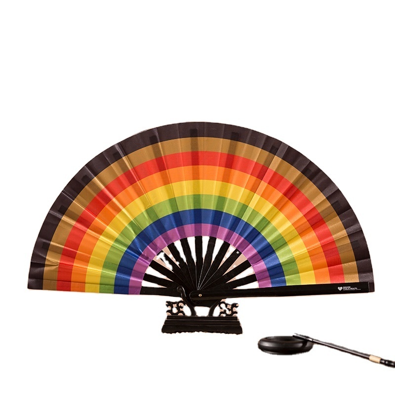 33cm Large Ravespanish style Nylon-Cloth Festival Gift Dance kungfu Bamboo Folding hand fan